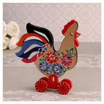 Сувенир «Петух на колесиках», 17х16 см, городецкая роспись