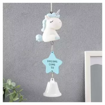 Сувенир пластик колокольчик "Единорожек со звёздочкой" голубой 24х6,5х5,5 см