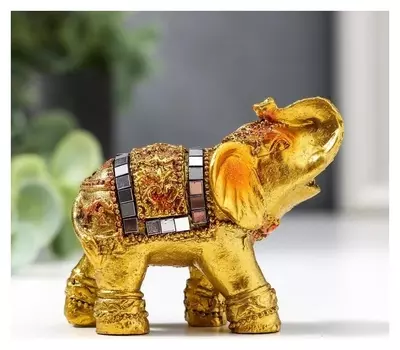 Сувенир подставка под благовония "Золотой слоник с мозаикой из зеркал" 5,2х6х3 см