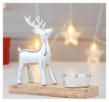 Сувенир подсвечник "Серебристый олень" 14,5х5х15 см