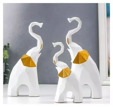 Сувенир полистоун 3D "Белые слоны" набор 3 шт 13,5х4,5х7,5 см 20х5,5х9,5 см 21х5,5х10 см