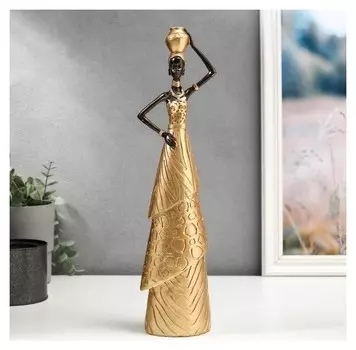 Сувенир полистоун "Африканка с кувшином на голове в золотом наряде" 35,5х9х6,5 см