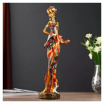Сувенир полистоун "Африканка в красочном платье с шарфом" 40х9х8 см