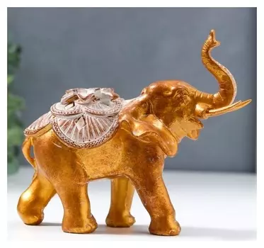 Сувенир полистоун "Африканский слон с цветком на попоне" под бронзу 12,5х7х14 см