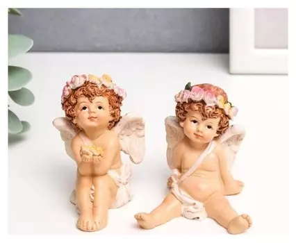 Сувенир полистоун "Ангел-карапуз цветочный венок" 6,5х4,5х4,7 см