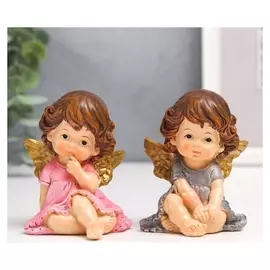 Сувенир полистоун "Ангелочек мила в розовом/голубом платье" 7,5х5,7х4,2 см