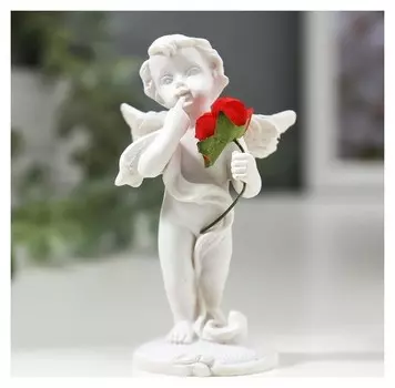 Сувенир полистоун "Ангелочек с красной розой" 8х4,5х3,5 см