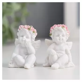 Сувенир полистоун "Ангелочек в розовом веночке" 5х3,5х3 см