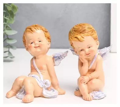 Сувенир полистоун "Ангелок-карапуз в голубой повязке, ямочки на щёчках" 10,5х8,5х7,8 см 62570
