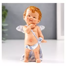 Сувенир полистоун "Ангелок-карапуз в голубой повязке, стоит" 11х5,5х4,1 см