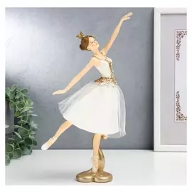 Сувенир полистоун "Балерина в короне, в белой пачке с золотом" 32х8,5х16 см