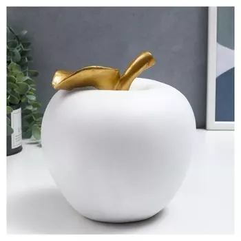 Сувенир полистоун "Белое яблоко с золотым листочком" 18,5х17х17 см