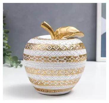 Сувенир полистоун "Белое яблоко с золотыми геометрическими узорами" 13,5х13х13 см 6852592 707707