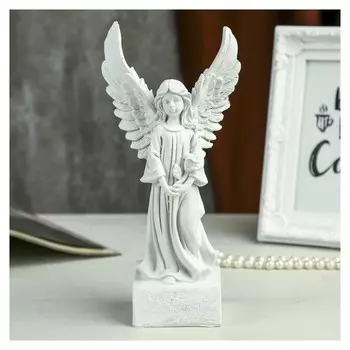 Сувенир полистоун "Белоснежный ангел-девушка в платье, с розой" 21х10,5х6,5 см