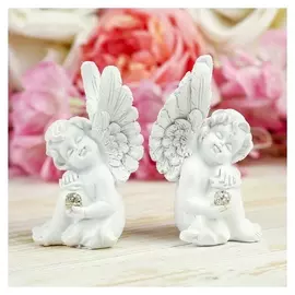 Сувенир полистоун "Белоснежный ангел с шариком из страз" 8,5х4,5х5 см