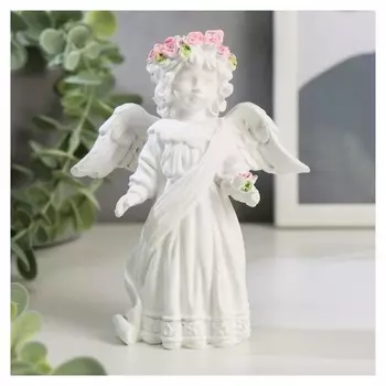 Сувенир полистоун "Белоснежный ангел в кружевном наряде, с розой" 12х10,5х4,3 см