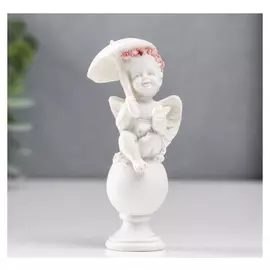 Сувенир полистоун "Белоснежный ангел в розовом венке, на шаре под зонтом" 8,5х3,8х3 см