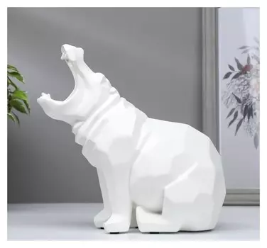 Сувенир полистоун "Белый бегемот 3D" 23,5х23х12,5 см