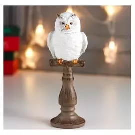 Сувенир полистоун "Белый филин на жёрдочке" блёстки 19х6х7 см