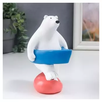 Сувенир полистоун "Белый мишка раздавил воздушный шарик" 16,5х9,5х14 см