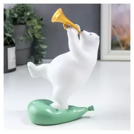 Сувенир полистоун "Белый мишка с трубой" 19х7,5х11 см