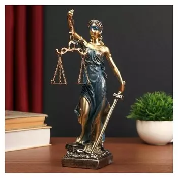 Сувенир полистоун "Богиня фемида" золотистый с синим 28х7х8 см