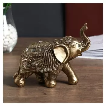 Сувенир полистоун "Бронзовый слон в попоне с кисточками и зеркалами" 16х8,5х20 см