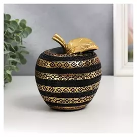 Сувенир полистоун "Чёрное яблоко с золотыми геометрическими узорами" 13,5х13х13 см