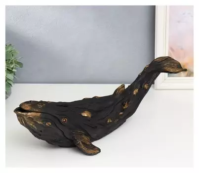 Сувенир полистоун "Чёрный кит" золотая патина 20х19х45 см