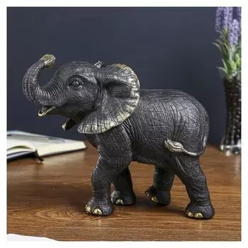 Сувенир полистоун "Чёрный слон" с золотом 22х26,5х14,5 см