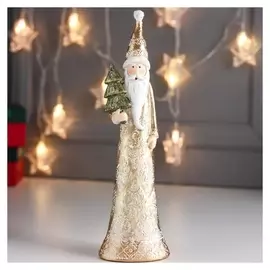 Сувенир полистоун "Дед мороз в золотой шубе с морозными узорами, с ёлкой" 28х6х8 см