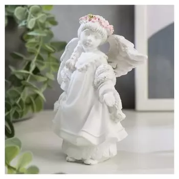 Сувенир полистоун "Девочка-ангел в белоснежном кружевном платье, с косой" 12х10х4,7 см