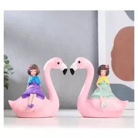 Сувенир полистоун "Девочка и фламинго" 11х12х7,5 см