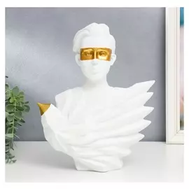 Сувенир полистоун "Девушка с золотой повязкой и птицей" белый 31х12х25 см