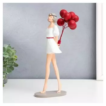 Сувенир полистоун "Девушка в белом платье с воздушными шарами" 27,5х9х15,5 см