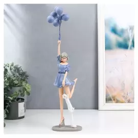 Сувенир полистоун "Девушка в голубом платье с воздушными шарами, с котом" 43х8,5х11 см