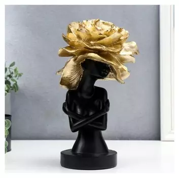 Сувенир полистоун "Девушка в шляпке в форме розы" чёрный с золотом 30х18х16 см