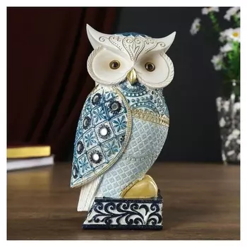 Сувенир полистоун "Филин - голубые узоры" 20х8,5х11 см
