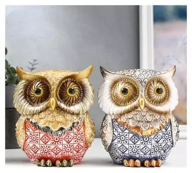 Сувенир полистоун "Филин с геометрическими рисунками" 15х13х9,5 см