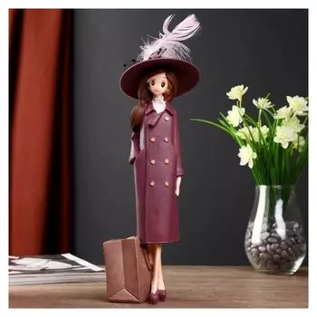 Сувенир полистоун карандашница "Леди в пальто и в шляпе с широкими полями" 31х11х7,5см