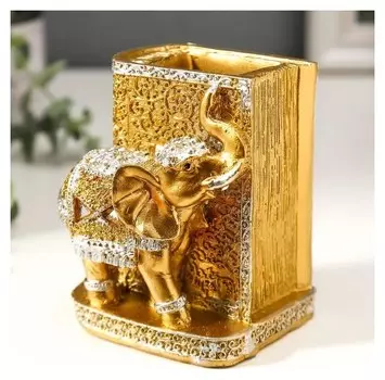 Сувенир полистоун карандашница "Слон у золотой книги" 10,5х8,3х7 см