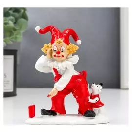 Сувенир полистоун "Клоун-дрессировщик с собакой" красно-белый 11х5х9,5 см