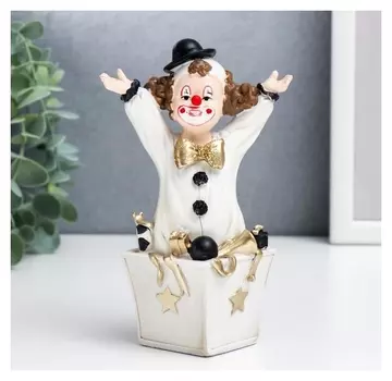 Сувенир полистоун "Клоун выпрыгивает из подарка" чёрно-белый с золотом 16х8х10,5 см