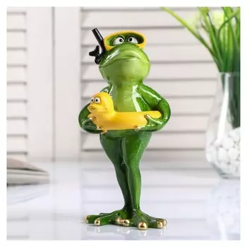 Сувенир полистоун лак "Лягуха в маске для плавания с утёнком" 18,5х10х9 см