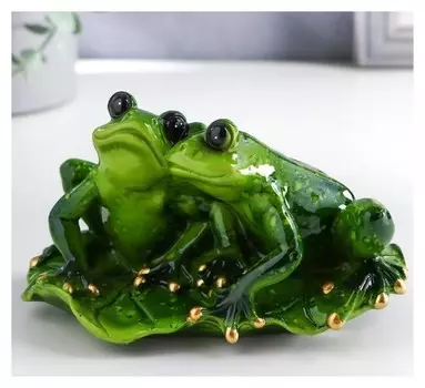Сувенир полистоун лак "Лягушки на листе" 8,5х14х9,5 см