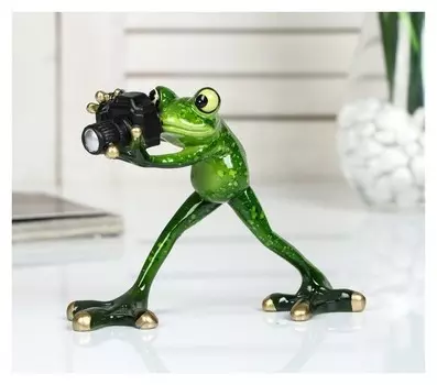 Сувенир полистоун лак "Лягушонок с фотоаппаратом" 15х12х12 см