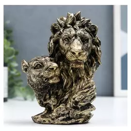 Сувенир полистоун "Лев и львица" под бронзу 14х7х11 см