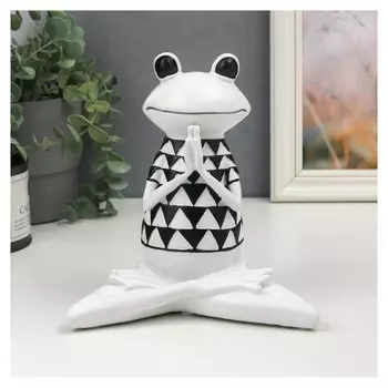 Сувенир полистоун "Лягушонок - йога медитация" белый с чёрным узором 19х18 см