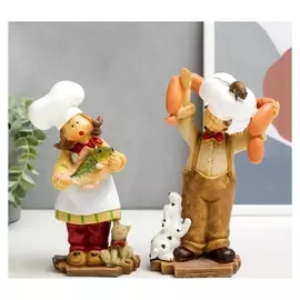 Сувенир полистоун "Малыш/малышка поварёнок с питомцем" 20х12х5 см