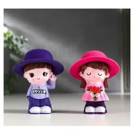 Сувенир полистоун "Малыш/малышка в шляпке" набор 2 шт 6,5х6х4 см